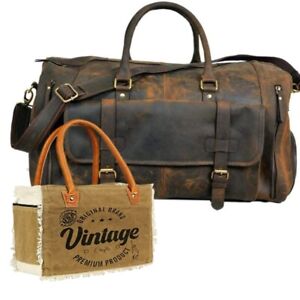 Leather Duffel Gym Sports Travel Durable Shoe Compartment Bag with Canvas Tote
