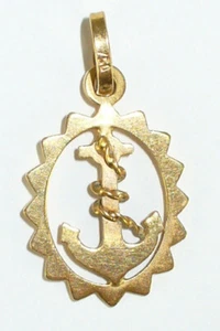 18 K SOLID YELLOW GOLD ANCHOR WITH ROPE CHARM NECKLACE PENDANT 1.7G - Picture 1 of 8