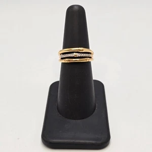 John Hardy Women's Bamboo Pave Diamond & 18K Yellow Gold Three-Row Ring Size 6 - Picture 1 of 7