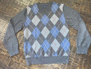 EUC Boys GAP Charcoal Heather Gray Argyle Pullover V-neck Sweater, XL (12) - Picture 1 of 3