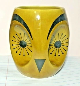 MCM Atomic Owl Coffee Mug Portugal P2497 Nose Handle Vintage Gold Glazed Brown - Picture 1 of 8