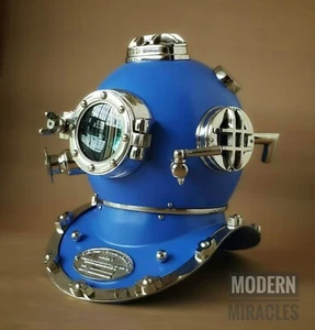Vintage Diving Helmet U.S Navy Mark V Scuba Antique Blue Divers Helmet Replica - Picture 1 of 9