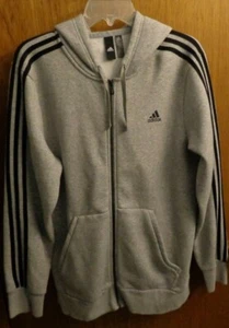 Felpa Adidas grigia nera a righe con cappuccio giacca tripla righe logo uomo L 44" - Foto 1 di 5