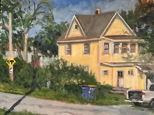 Yellow House In Grand Rapids Michigan - Original Oil Painting - Picture 1 of 1