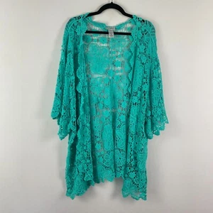 Catherines Plus Size Graceful Crochet wrap Cardigan Size 4X Aqua Sea Green - Picture 1 of 10