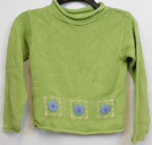 Cottontail Originals Spring Green Sweater sz 6 Felt Flowers Rolled Hem Mock Neck - Picture 1 of 10