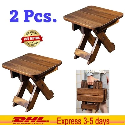 2x Chair Small Fishing Chair Furniture Outdoor Teak Wooden Wood Easy Portable - Image 1 of 4