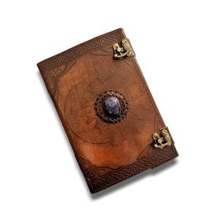 Vintage Leather Journal with Embossed Sun Moon Design Lapis Stone 200 Pages 9... - Afbeelding 1 van 5
