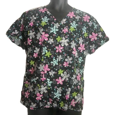 SB Scrubs Women Scrub Top Black Floral Women's Size Extra Large XL - Image 1 of 4