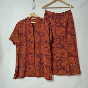 Ladies Elvi Burnt Orange And Burgandy Floral Long Skirt Suit Size 16 - Picture 1 of 15