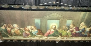 THE LAST SUPPER ~1960 Scalloped Edge Glass / Mirror Wall Picture ~ 10" x 4" - Picture 1 of 5