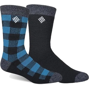Columbia Check Mate Medium Weight Thermal 2 Pack Navy & Plaid Socks Size 6-12  - Picture 1 of 4