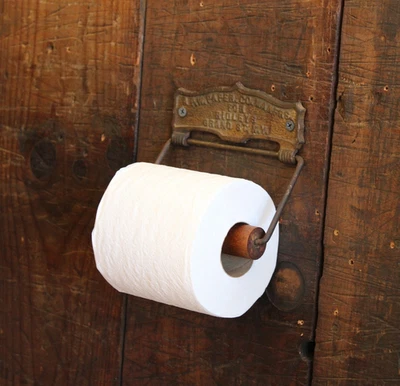 Antiguo soporte para rollos de papel higiénico APW Co New York c.1900 baño hierro fundido madera Foto 1 de 4