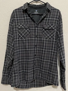 Kuhl Dillinger Flannel Shirt Men's Medium Gray Long Sleeve Plaid Outdoor Hiking - Picture 1 of 10