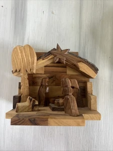 Vintage Bethlehem Höhle Olivenholz Weihnachtsfigur handgeschnitzt Heiliges Land - Bild 1 von 7