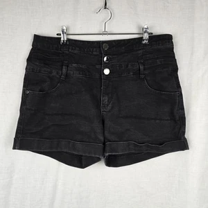 City Chic Plus Size 14 Shorts Black Denim The Edit High Rise Corset Shorts - Picture 1 of 10