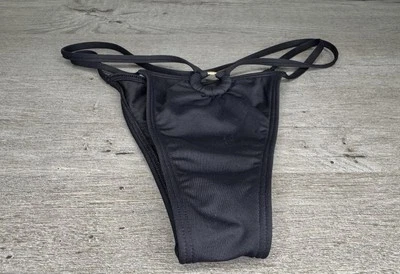 Parte inferior de bikini Beach Bunny negra clásica, anillo dorado nueva sin etiquetas talla XS Foto 1 de 4