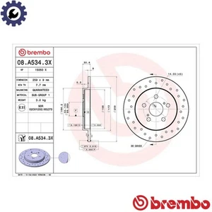 2x BRAKE DISC 08.A534.3X FOR TOYOTA PRIUS/PHV MATRIX COROLLA VERSO SUBARU - Picture 1 of 7