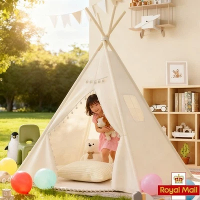 Large Canvas Kids Teepee Star Wood Indian Canvas Star Wooden Tent Garden House - Image 1 of 4