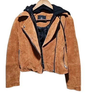 Chaqueta de moto de cuero gamuza 7 para toda la humanidad capucha extraíble M marrón negro *Leer* Foto 1 de 4
