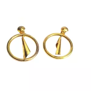 NWOT VINTAGE GOLD TONE TRUMPET WOMENS HOOP EARRINGS - Picture 1 of 3