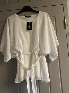 Quiz Ladies Blouse Belted Elastic Waist Peplum Sheer Wide Sleeves BNWT Size 12 - Picture 1 of 8