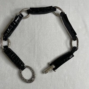 Brighton schwarzer Gliedergürtel Krokoprägung Leder silber Stretch-Stil Gr. 30 B30193 - Bild 1 von 13