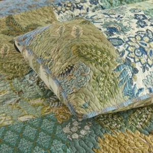 NEW! ~ TROPICAL BLUE WHITE TEAL AQUA BROWN GREEN PALM LEAF TREE BOHO QUILT SET - Picture 1 of 8