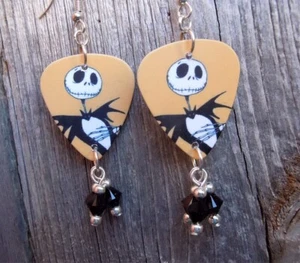Jack Skellington Orecchini Pick per Chitarra con Pendoli Cristallo Swarovski Neri - Foto 1 di 2