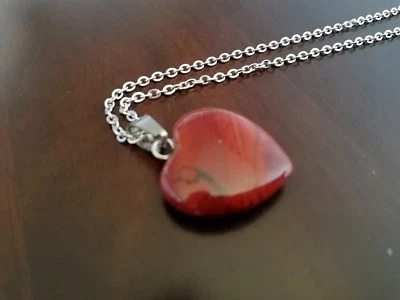 Collier Cœur 20mm Pierre Naturelle Cherry Quartz+ Chaîne En Acier Inoxydable - Photo 1/4