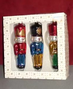 MUNDGEBLASENES GLAS WEIHNACHTEN SOLDAT ORNAMENTE (3) KOMPLETT MIT BOX MADE IN WEST GERMANY - Bild 1 von 5