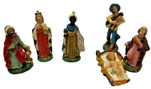 Vintage Nativity x6 Italy Set Hand Painted + 1 Christmas Figure + Holly Candle - Picture 1 of 22