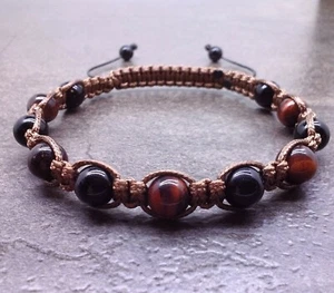 Mens Stone Bead Braided Bracelet Bangle Charm Gift Chakra Boho Surfer Spiritual - Picture 1 of 15