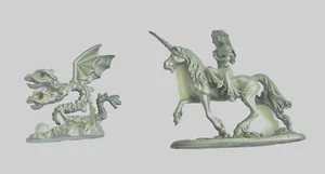 1984 Partha Pewter Lady Goddess Riding Unicorn & Gem Red Eye Doble Headed Dragon - Picture 1 of 8