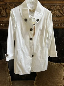 Peck n Peck Steinmart white jacket coat size 8 Button Up With Pockets Mid Length - Picture 1 of 5