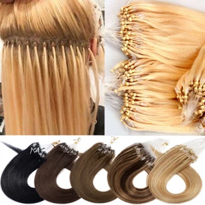 12-24Inch Remy Human Hair Extensions Micro Loop Nano Ring Beads Weft Thick Brond - Picture 1 of 27