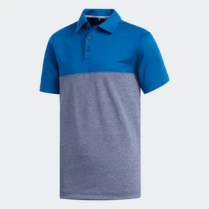 adidas Golf Junior Heather Colour Block Polo Shirt, Blue, NEW - Picture 1 of 2