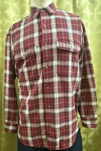 M Vintage 1980s BANANA REPUBLIC Red Tartan Plaid FLANNEL WORK SHIRT Low Mileage - Picture 1 of 8