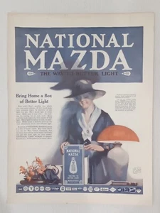 1918 National Mazda Light Saturday Evening Post Print Ad Color Lamp Woman Blue - Picture 1 of 2