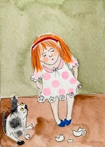 NEW! ACEO original handmade watercolor portrait little girl, baby , infancy - Picture 1 of 5
