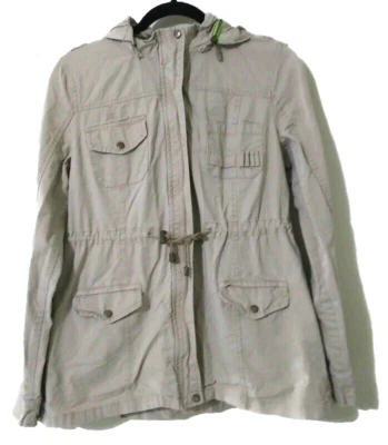 Chaqueta Rue 21 Mujer Talla Mediana Beige Lluvia Bolsillos con Capucha Corbatas Cremalleras Foto 1 de 4