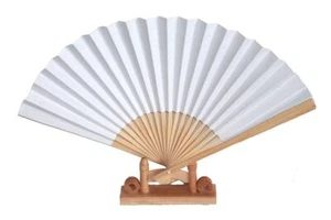 400, 24 Stk Fächer weiß Papier bemalen Holz Tanz Deko Hand Sommer Luft Hochzeit - Bild 1 von 5