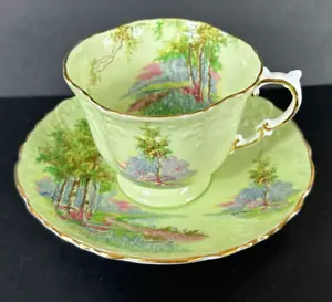Vintage Aynsley Bone China C493/2 Bluebell Seladon Grün Tee Kaffeetasse Untertasse - Bild 1 von 7