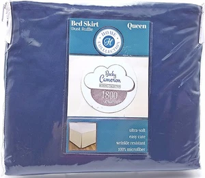 Queen Navy Bed Skirt Dust Ruffle Tailored 14 in Drop Becky Cameron New  - Picture 1 of 2