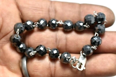 Pulsera Rosario Diamante Negro Cuentas-8 mm Certificado IGL AAA Brillo 8 Pulgadas Facetado Foto 1 de 3