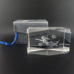 Crystal Glass Paperweight 3D Laser Etched Swimming Mermaid Solid Cube 3 1/4" - Picture 1 of 9