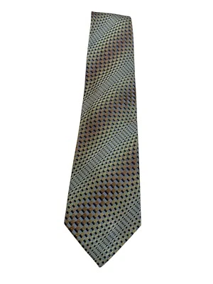 Corbata de diseñador de seda geométrica Roberto Villini dorada azul marrón usada en excelente estado Foto 1 de 4