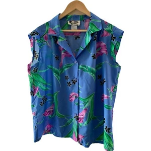 HIlo Hattie Mujer XL Royal Blue Gorra Floral Aloha Camisa Hawaiana - Imagen 1 de 5