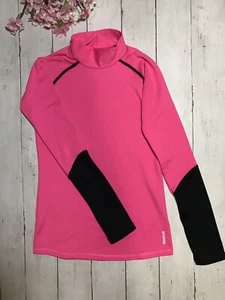 Reebok Kids Youth Girls Long Sleeve Shirt Mock Neck. Pink and Black "Play Warm" - Picture 1 of 7