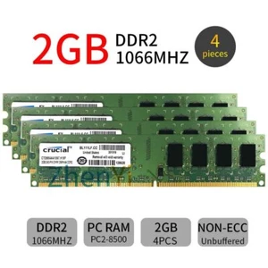 8GB 4x 2GB 1066MHz DDR2 PC2-8500 240Pin OC DIMM Desktop Game Memory RAM Crucial - Picture 1 of 11